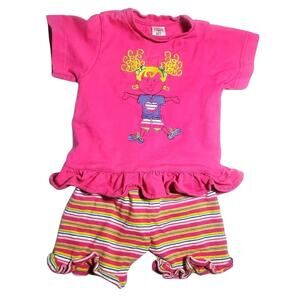 Vintage 1990 Baby Girl Copper Key Embroidered Curly Striped Shorts Outfit 24m 2T